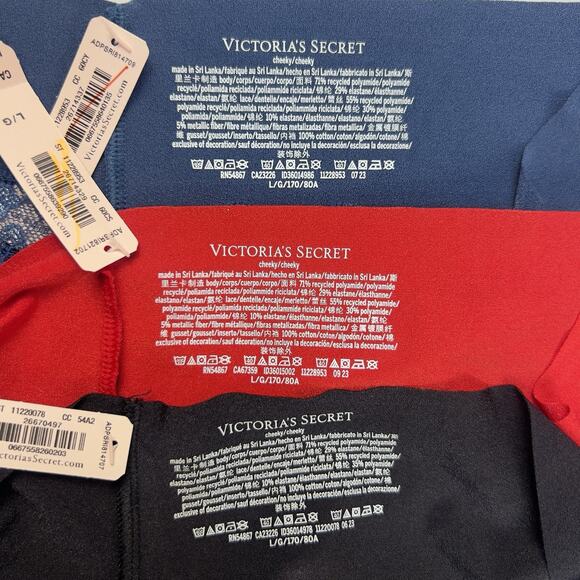 Lot of 3 Victoria's Secret Shimer Lace Inset No Show Cheeky Panty S.L NWT - Picture 11 of 11